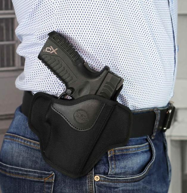 Falco Mayer Glock 19 OWB offenes Pancake Nylon-Gürtelholster, schwarz rechts