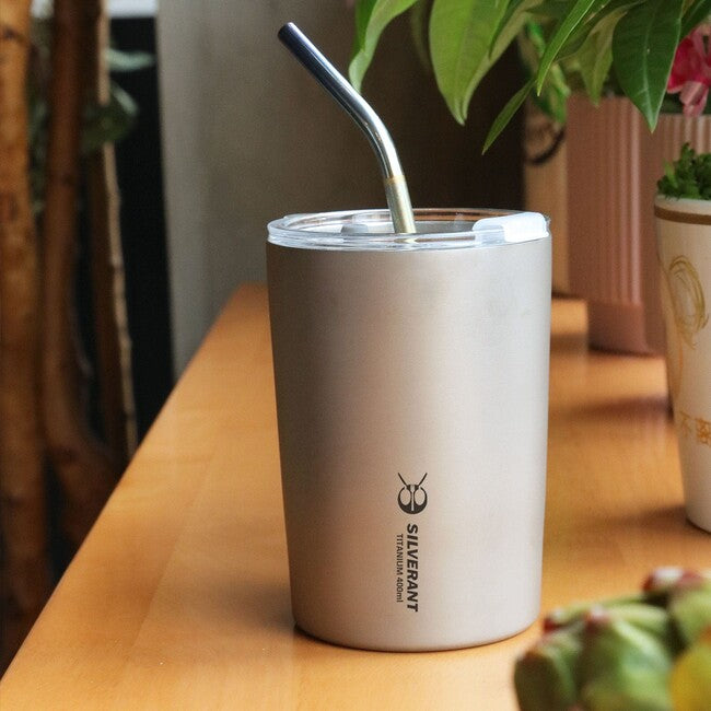 Silverant Doppelwandiger Becher aus Titan mit Strohhalm 400 ml