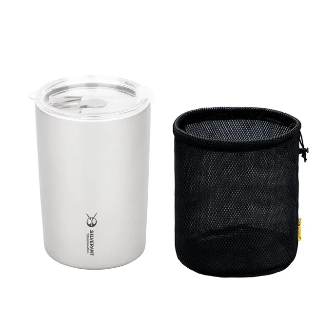 Silverant Doppelwandiger Becher aus Titan mit Strohhalm 400 ml