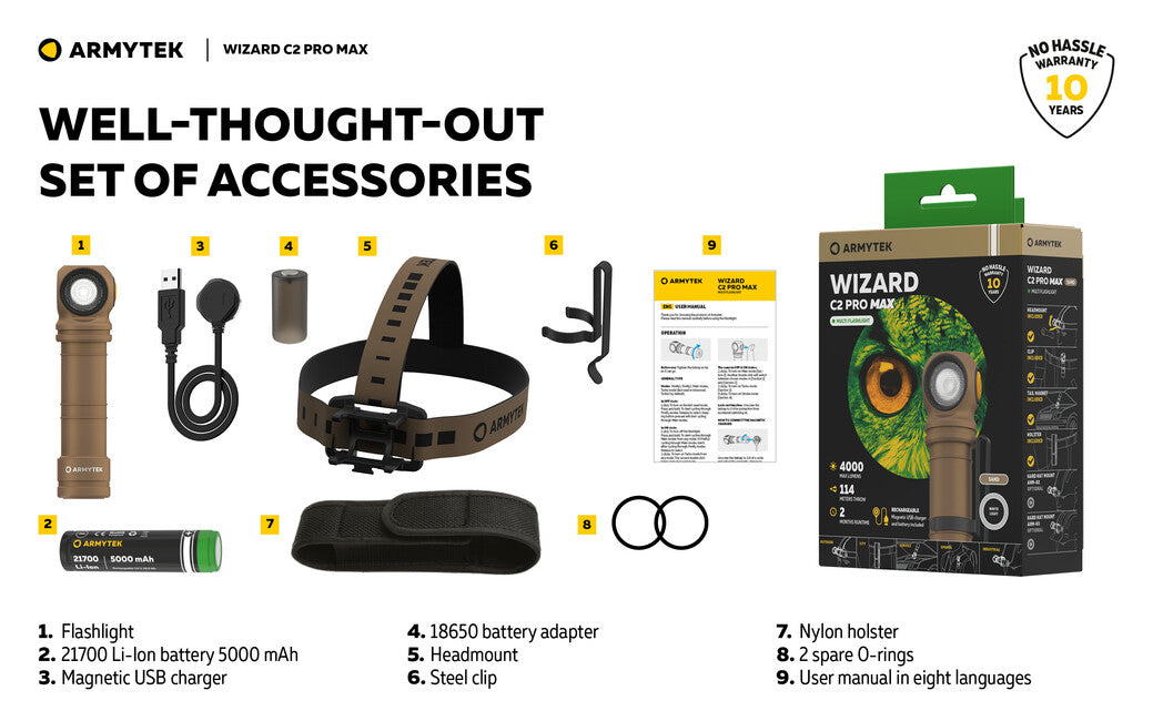 ArmyTek Wizard C2 Pro Max weiße led-handlampe mit magnetischem halter, batteriebetrieben, 4000 lm, sandfarben