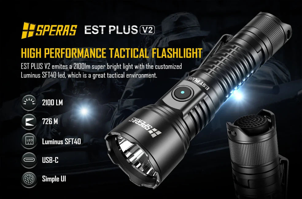 Speras Tactical Flashlight EST Plus V2 mit 2100LM 726M Batterie
