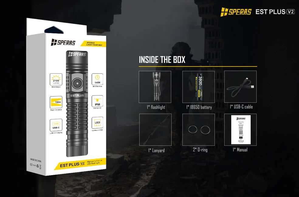 Speras Tactical Flashlight EST Plus V2 mit 2100LM 726M Batterie