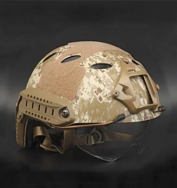DRAGOWA Tactical Taktická helma Fast PJ s okuliarmi Bolt, Digital Desert (bez certifikácie)