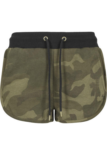 Urban Classics dámske maskáčové kraťasy, olive camo
