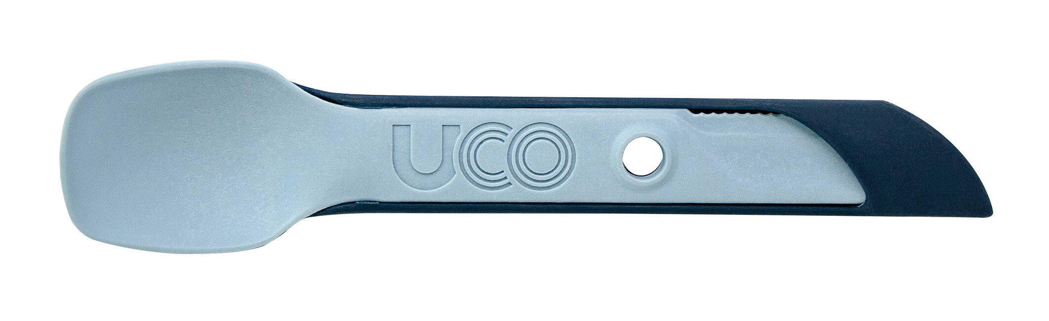 UCO Switch Expandierbares Nylon-Besteck mit Schlaufe zur Befestigung und Spork-Gabelhalter steinblau