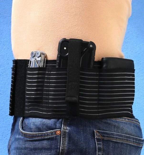 Falco B103 atmungsaktiver elastischer Gürtel für verdecktes Tragen von Waffen, schwarz, für Linkshänder