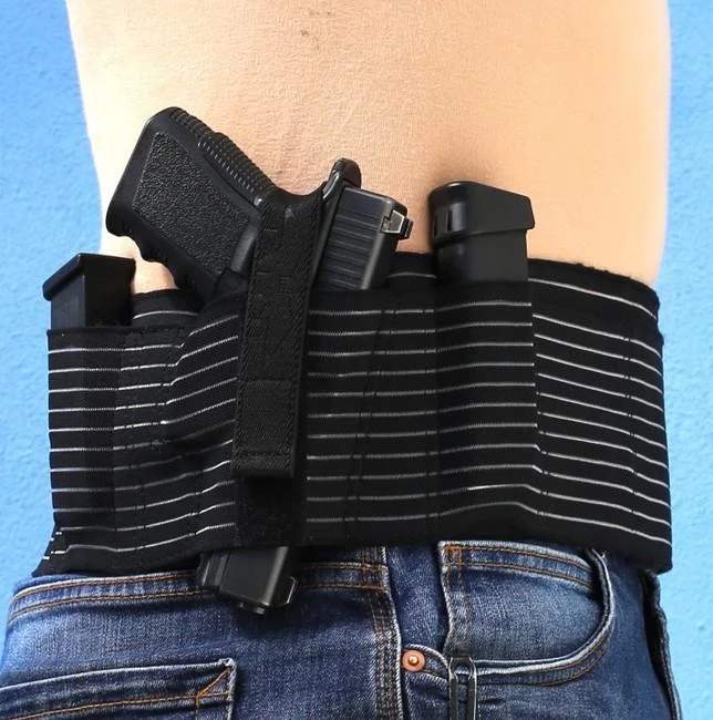 Falco B103 atmungsaktiver elastischer Gürtel für verdecktes Tragen von Waffen, schwarz, für Linkshänder
