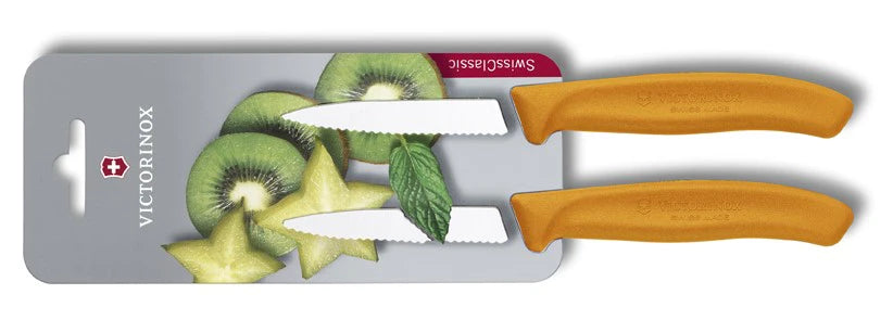 Victorinox Swiss Classic 2-teiliges messerset mit wellenschliff orange