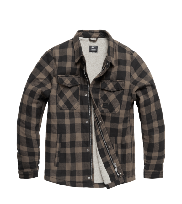 Vintage Industries Craft Heavyweight-Sherpa-Jacke grau kariert