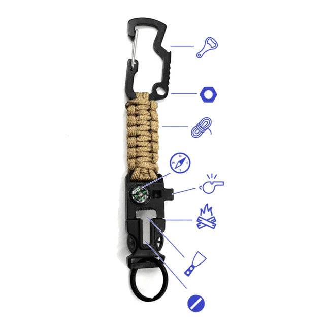 WARAGOD Laito Paracord Survival Multifunktions-Schlüsselanhänger 8 in 1, schwarz