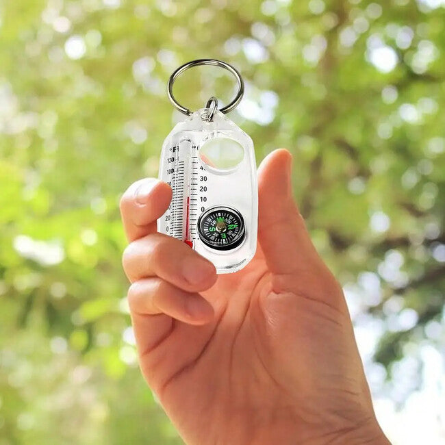 WARAGOD Transparent Compass with Thermometer Keychain Cave