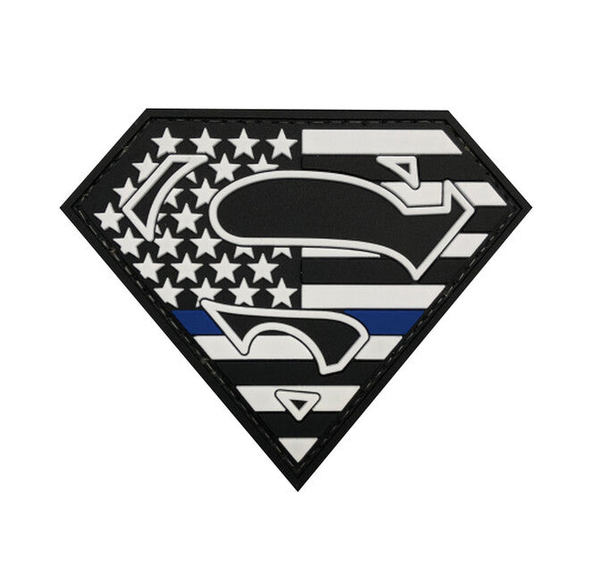 WARAGOD Superman Klettabzeichen Blue line 9x7,5 cm