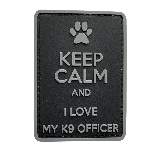 WARAGOD Keep Calm and I love my K9 PVC Applikation, schwarz grau