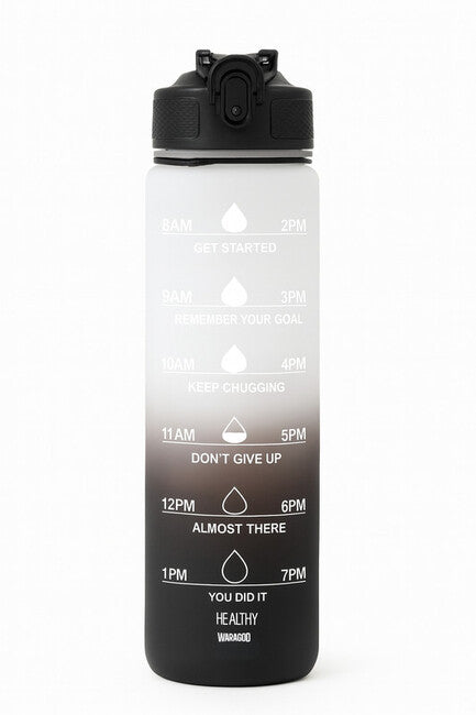 WARAGOD Hydrate Motivations-Wasserflasche 1000ml, schwarz/weiß