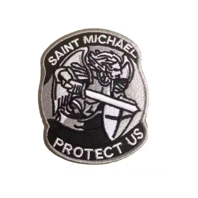 WARAGOD Saint Michael Protect Us gestickter Aufnäher, grau