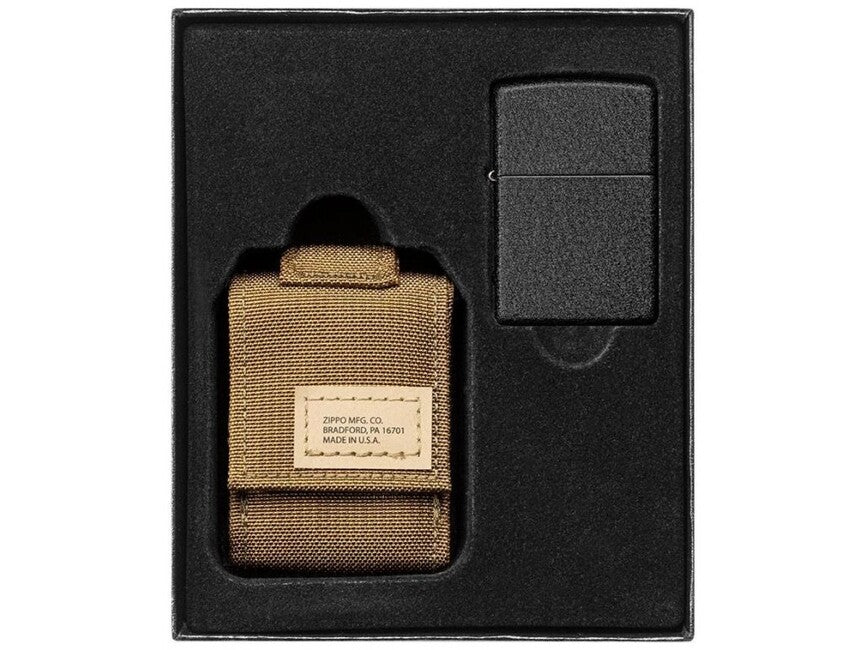 Zippo Brown taktischen Fall + Feuerzeug Set Black Crackle