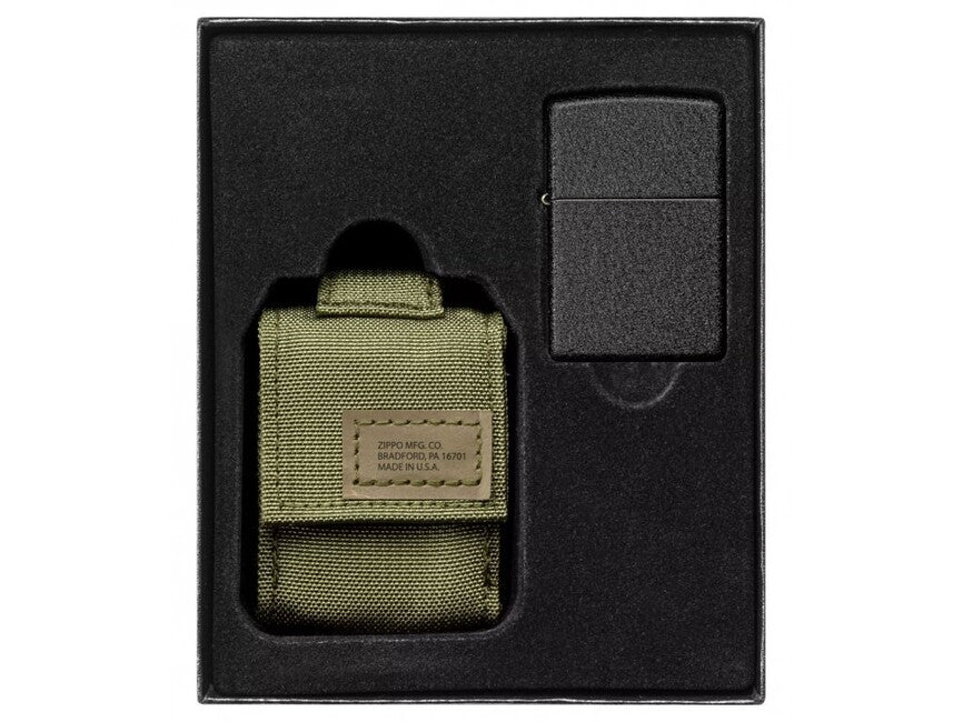 Zippo Green Tactical Fall + Schwarz Crackle Feuerzeug Set