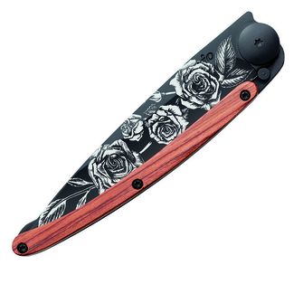 Deejo-Schließmesser Schwarze Tattoo-Korallenholz-Rosen
