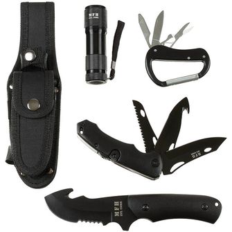 MFH Messerset mit Scheide, schwarz, Kunststoffgriff