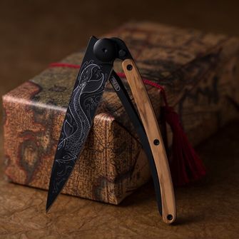 Deejo-Schließmesser Tattoo Pisces black olive wood