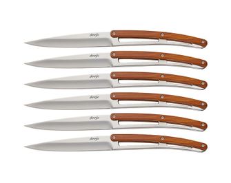 Deejo-Set mit 6 Messern, glänzende Klinge aus coralwood