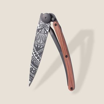 Deejo-Schließmesser, schwarzes Tattoo-Korallenholz, polynesisch