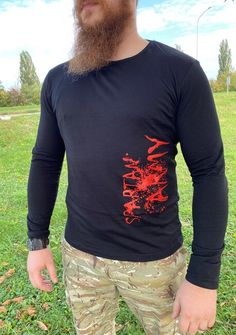 DRAGOWA Fit-T langärmliges T-Shirt RedWar, schwarz 160g/m2