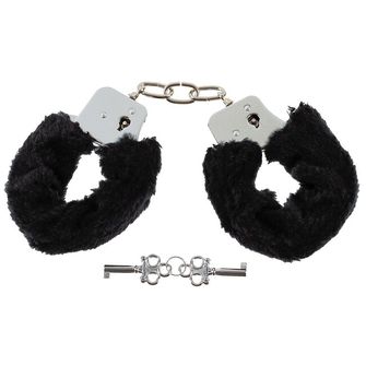MFH Handschellen mit schwarzem Plüschbezug, 2 Schlüssel, chrom