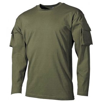 MFH US Olive langes T-Shirt mit Velcro-Taschen auf den Ärmeln, 170g/m2