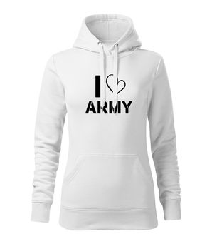 DRAGOWA Damensweatshirt mit Kapuze i love army, weiß 320g/m2