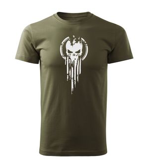 DRAGOWA Kurz-T-Shirt Skull, olivgrün 160g/m2