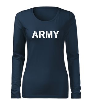 DRAGOWA Slim Damen-Langarmshirt army, dunkelblau 160g/m2