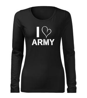 DRAGOWA Slim Damen-Langarmshirt i love army, schwarz 160g/m2